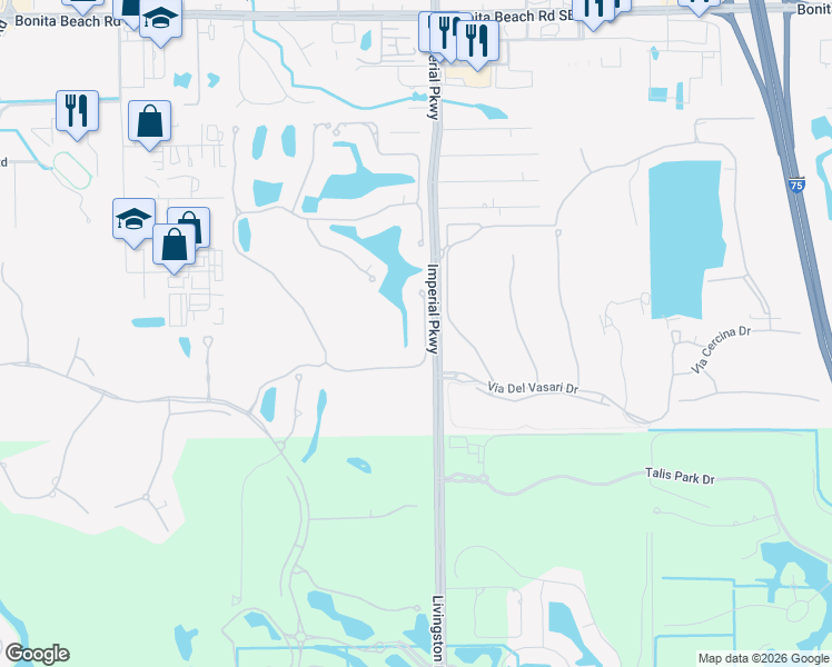 map of restaurants, bars, coffee shops, grocery stores, and more near 18212 Lagos Way in Naples
