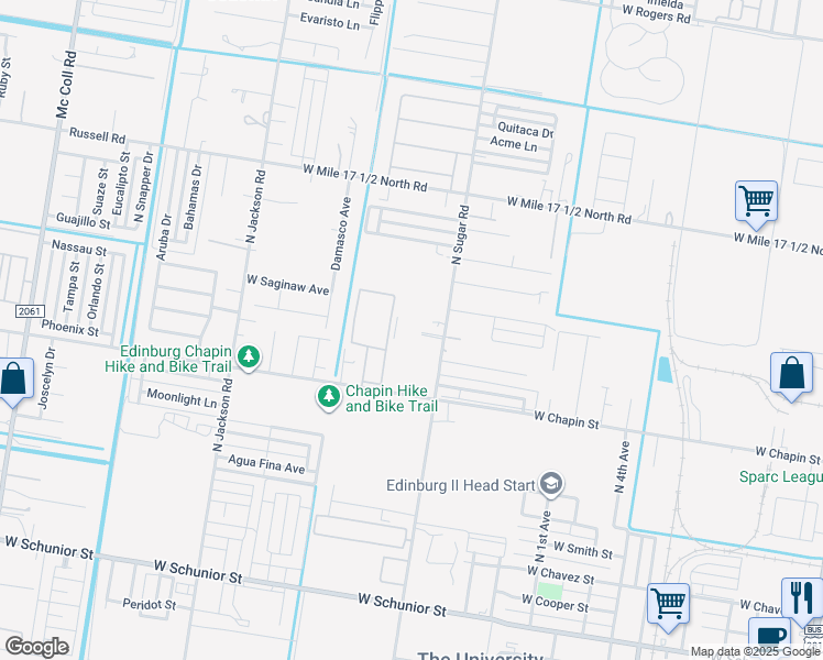 map of restaurants, bars, coffee shops, grocery stores, and more near 1523 North Sugar Road in Edinburg