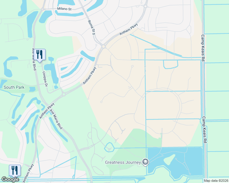 map of restaurants, bars, coffee shops, grocery stores, and more near Bellerawalk Boulevard in Ave Maria