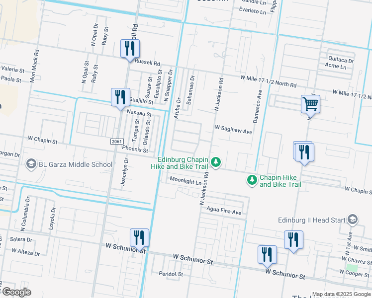 map of restaurants, bars, coffee shops, grocery stores, and more near 2313 Eisenhower Street in Edinburg