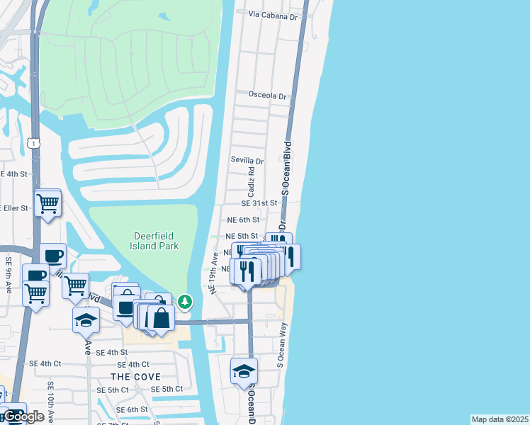 map of restaurants, bars, coffee shops, grocery stores, and more near 1968 Northeast 7th Street in Deerfield Beach