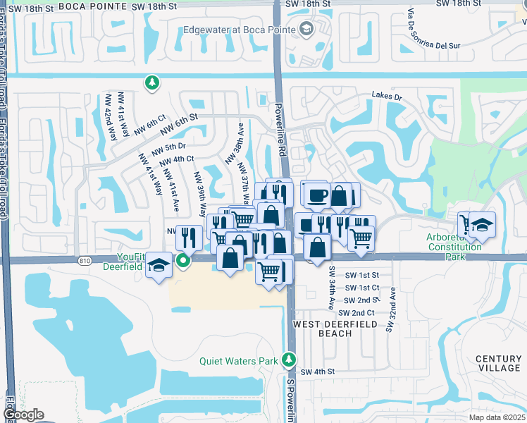 map of restaurants, bars, coffee shops, grocery stores, and more near 273 Northwest 36th Avenue in Deerfield Beach