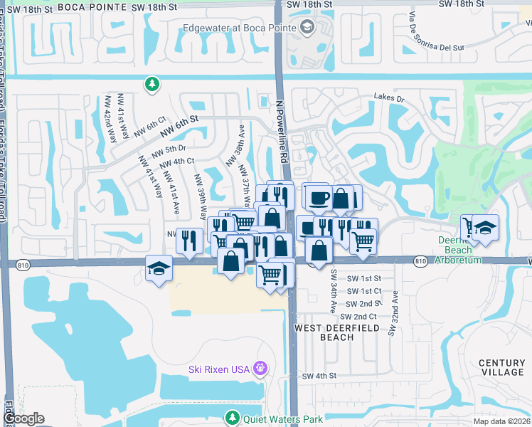 map of restaurants, bars, coffee shops, grocery stores, and more near 275 Northwest 36th Avenue in Deerfield Beach