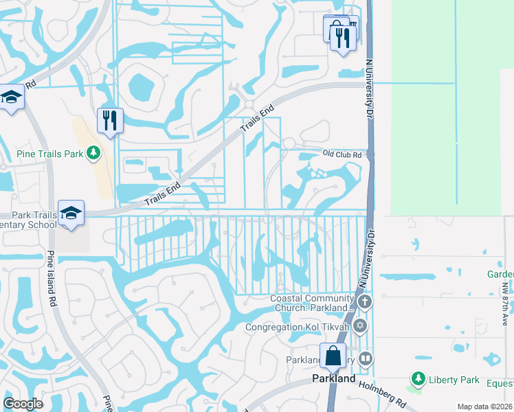 map of restaurants, bars, coffee shops, grocery stores, and more near 7257 Stonegate Boulevard in Parkland