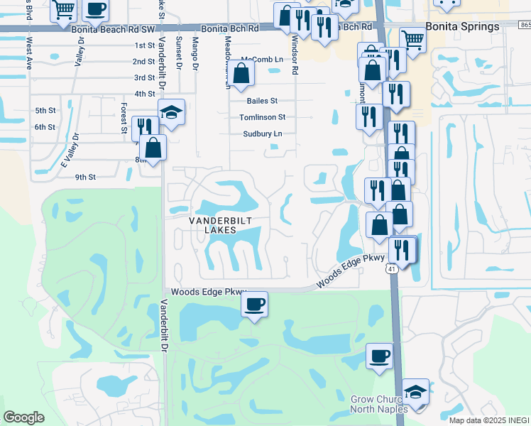 map of restaurants, bars, coffee shops, grocery stores, and more near 3620 Saybrook Place in Bonita Springs