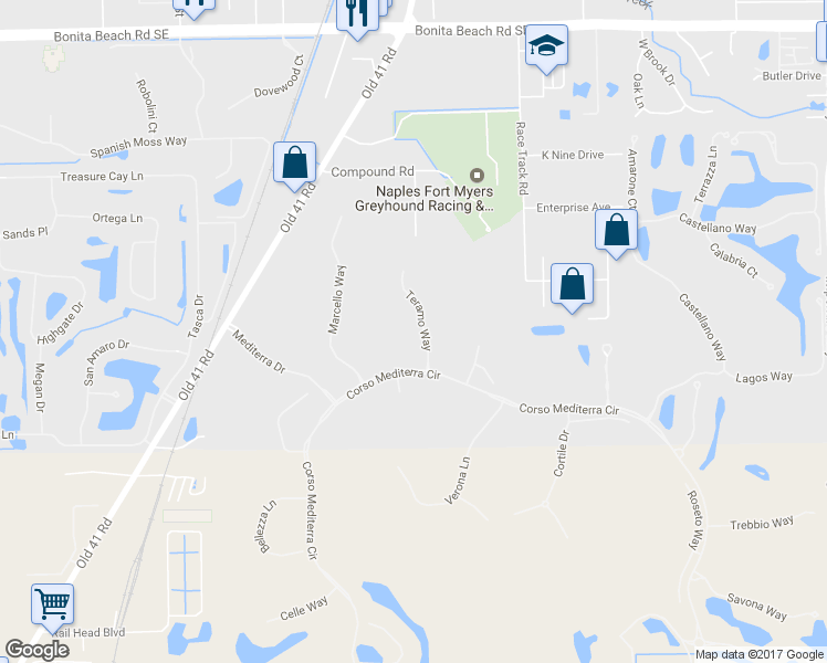 map of restaurants, bars, coffee shops, grocery stores, and more near 29100 Teramo Way in Naples