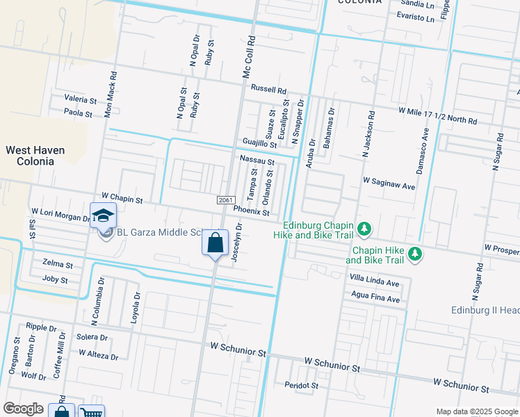 map of restaurants, bars, coffee shops, grocery stores, and more near 1402 Tampa Street in Edinburg