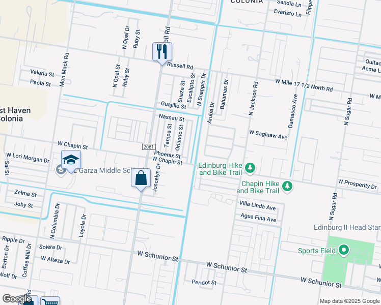 map of restaurants, bars, coffee shops, grocery stores, and more near 1418 Nassau Street in Edinburg
