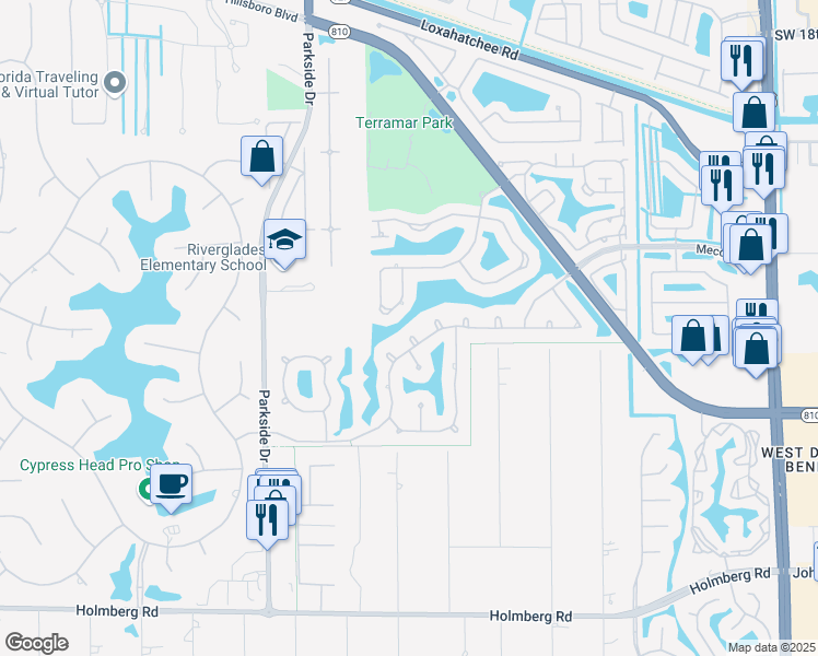 map of restaurants, bars, coffee shops, grocery stores, and more near 7231 Northwest 68th Drive in Parkland