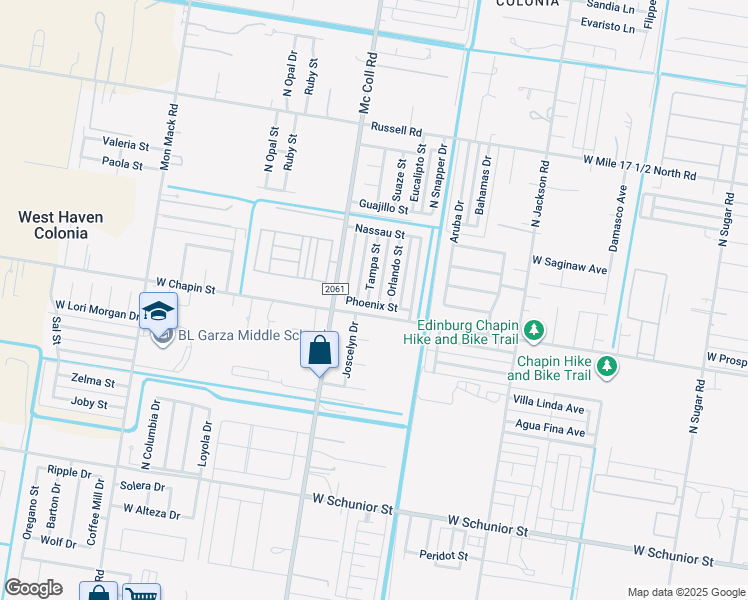 map of restaurants, bars, coffee shops, grocery stores, and more near 1402 Tampa Street in Edinburg