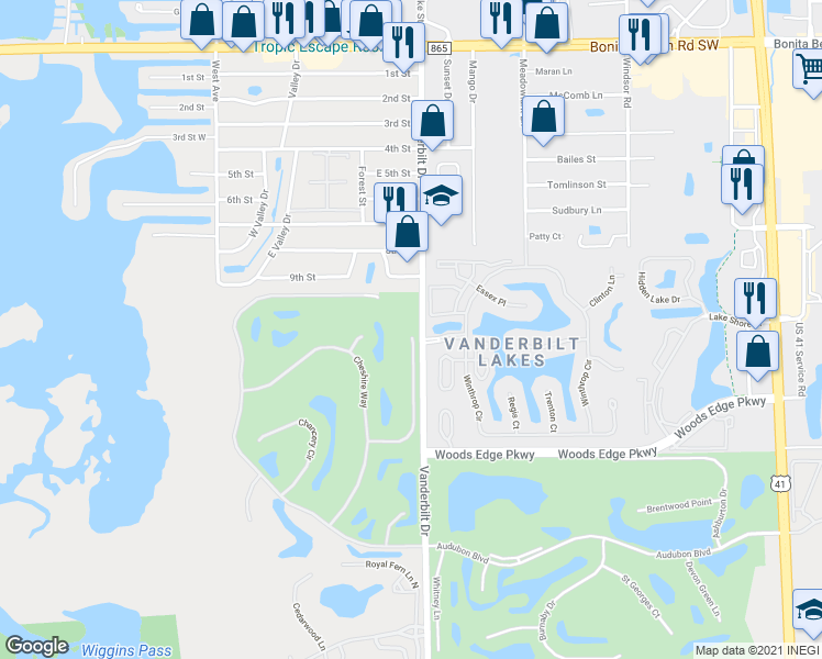 map of restaurants, bars, coffee shops, grocery stores, and more near 289 Charleston Court in Naples
