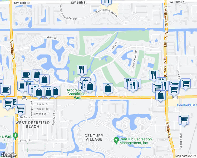 map of restaurants, bars, coffee shops, grocery stores, and more near 225 Deer Creek Boulevard in Deerfield Beach