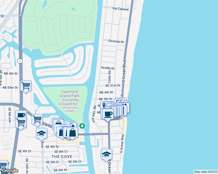 map of restaurants, bars, coffee shops, grocery stores, and more near 1968 Northeast 7th Street in Deerfield Beach