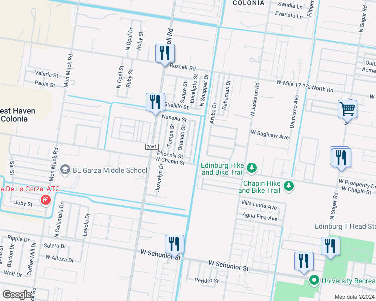 map of restaurants, bars, coffee shops, grocery stores, and more near 1413 Nassau Street in Edinburg
