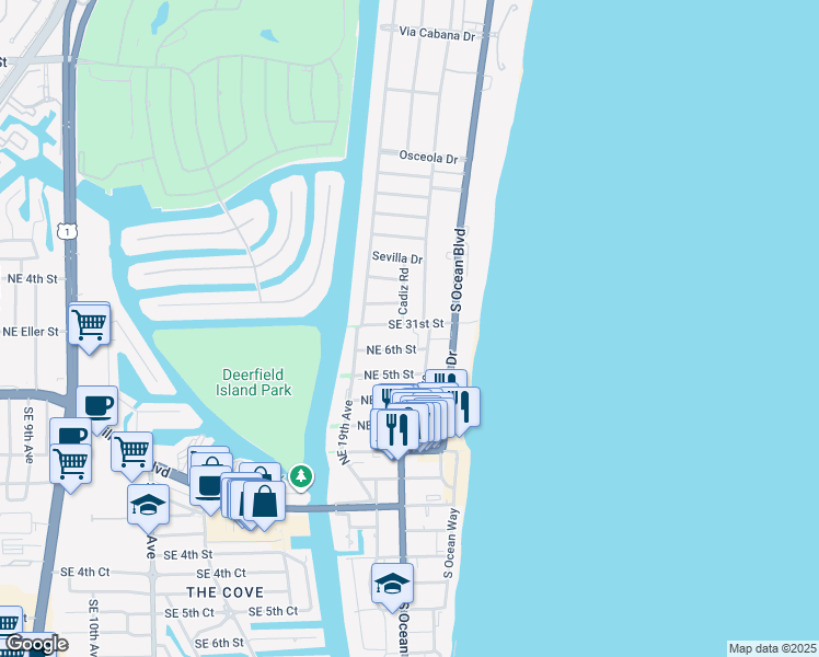 map of restaurants, bars, coffee shops, grocery stores, and more near 1968 Northeast 7th Street in Deerfield Beach