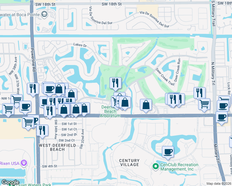 map of restaurants, bars, coffee shops, grocery stores, and more near 2801 DC Country Club Boulevard in Deerfield Beach