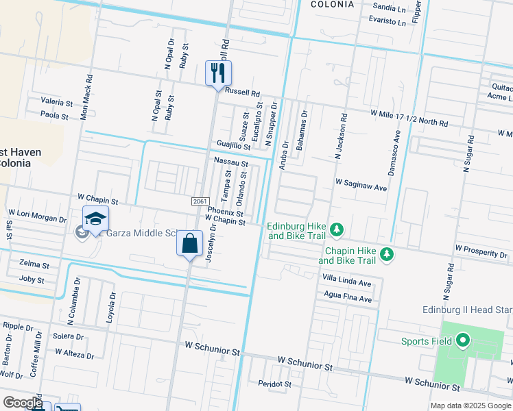 map of restaurants, bars, coffee shops, grocery stores, and more near 1413 Nassau Street in Edinburg