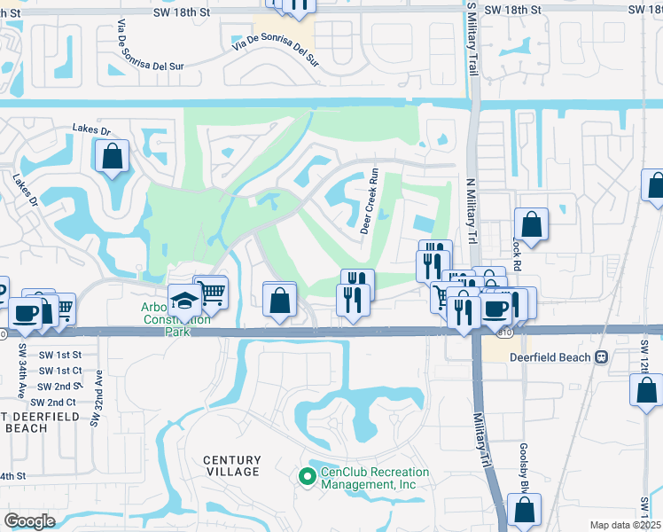 map of restaurants, bars, coffee shops, grocery stores, and more near 303 Deer Creek Run in Deerfield Beach