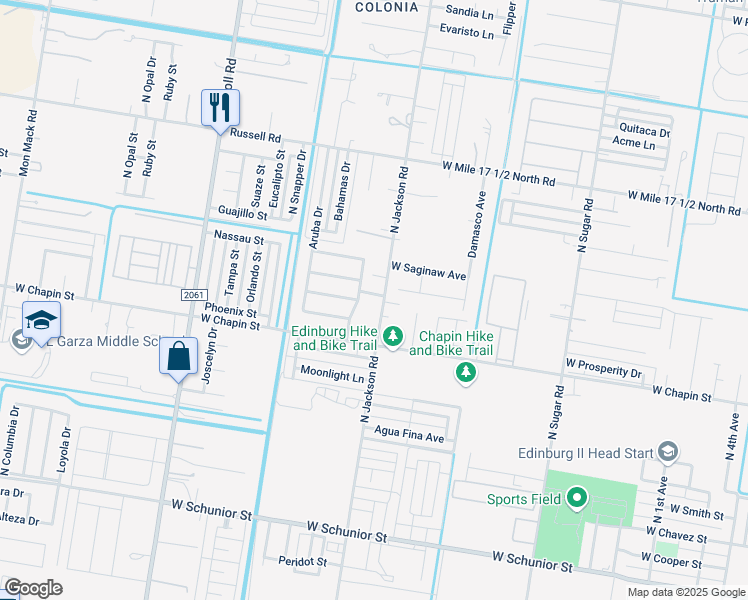 map of restaurants, bars, coffee shops, grocery stores, and more near 1519 North Jackson Road in Edinburg
