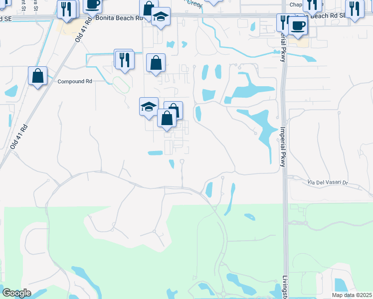 map of restaurants, bars, coffee shops, grocery stores, and more near 28741 South Diesel Drive in Bonita Springs