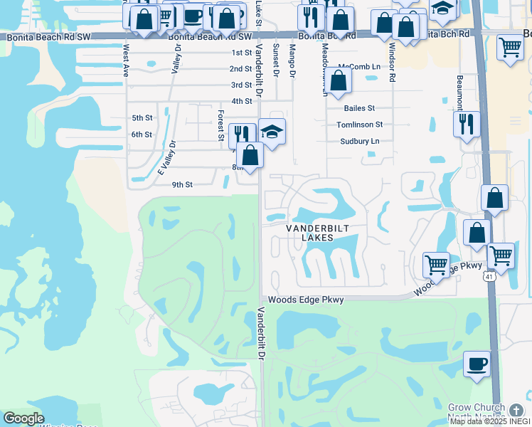 map of restaurants, bars, coffee shops, grocery stores, and more near 3911 Windward Passage Circle in Bonita Springs