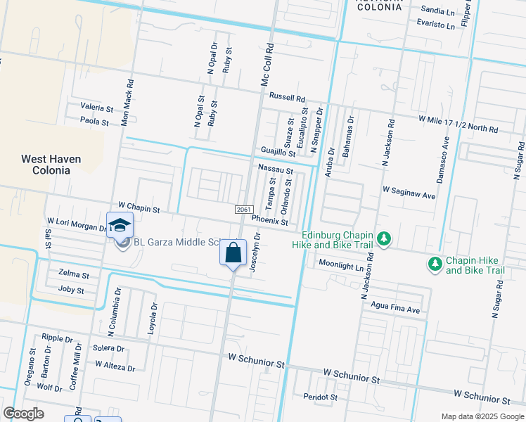 map of restaurants, bars, coffee shops, grocery stores, and more near 1409 Tampa Street in Edinburg