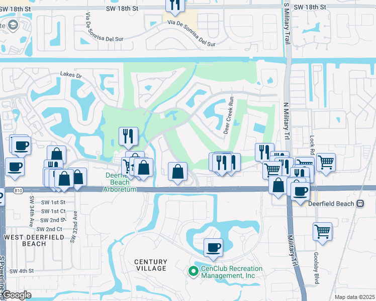 map of restaurants, bars, coffee shops, grocery stores, and more near 207 Deer Creek Boulevard in Deerfield Beach