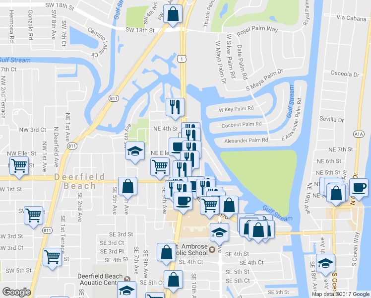 map of restaurants, bars, coffee shops, grocery stores, and more near 206 North Federal Highway in Deerfield Beach
