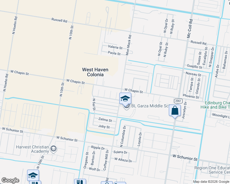 map of restaurants, bars, coffee shops, grocery stores, and more near 1341 North Loretta Lynn Drive in Edinburg