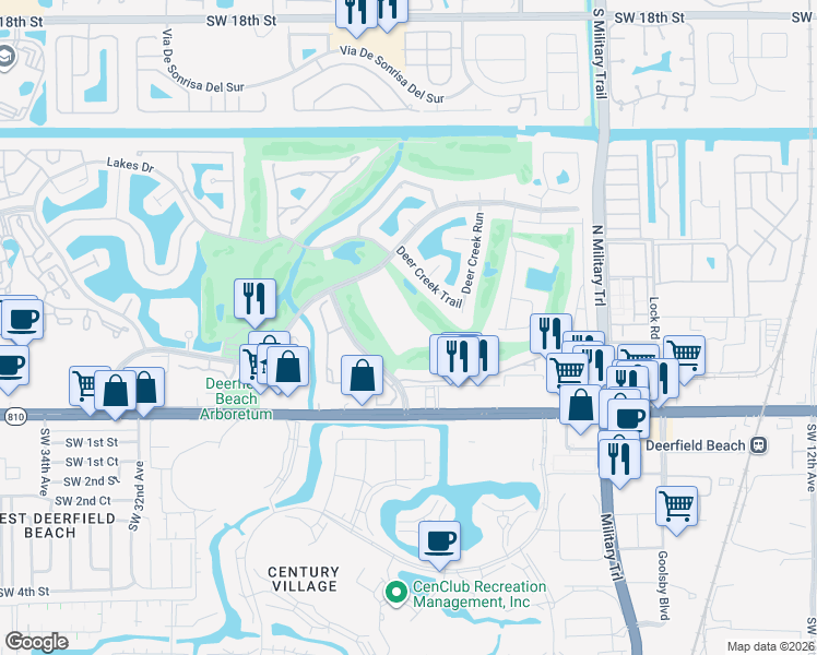 map of restaurants, bars, coffee shops, grocery stores, and more near 2440 DC Country Club Blvd in Deerfield Beach