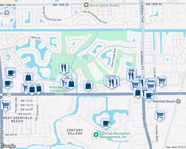 map of restaurants, bars, coffee shops, grocery stores, and more near 207 Deer Creek Boulevard in Deerfield Beach