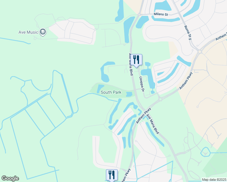 map of restaurants, bars, coffee shops, grocery stores, and more near 5710 Mayflower Way in Ave Maria