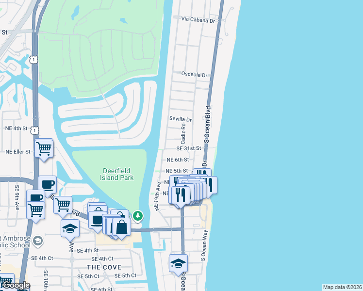 map of restaurants, bars, coffee shops, grocery stores, and more near 811 Southeast 31st Street in Boca Raton