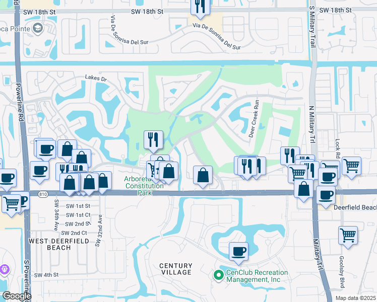 map of restaurants, bars, coffee shops, grocery stores, and more near 225 Deer Creek Boulevard in Deerfield Beach