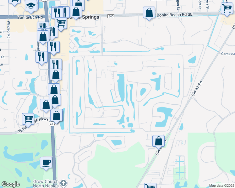 map of restaurants, bars, coffee shops, grocery stores, and more near 9860 Costa Mesa Lane in Bonita Springs