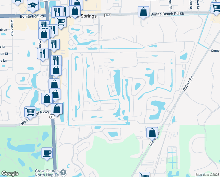 map of restaurants, bars, coffee shops, grocery stores, and more near 9855 Costa Mesa Lane in Bonita Springs