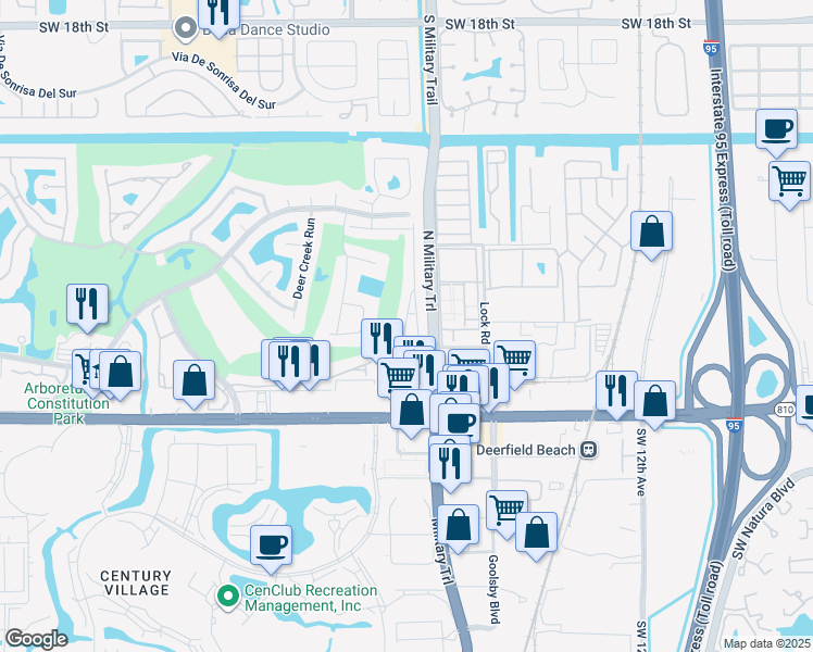 map of restaurants, bars, coffee shops, grocery stores, and more near in Deerfield Beach