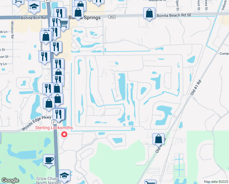 map of restaurants, bars, coffee shops, grocery stores, and more near 9860 Costa Mesa Lane in Bonita Springs