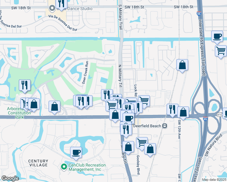 map of restaurants, bars, coffee shops, grocery stores, and more near in Deerfield Beach