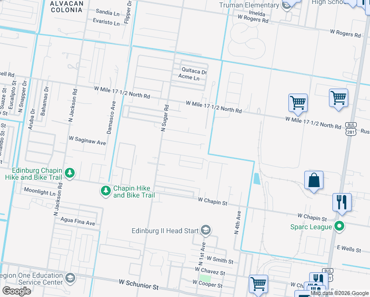 map of restaurants, bars, coffee shops, grocery stores, and more near 1405 West Carmen Avenue in Edinburg