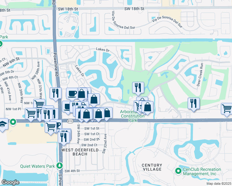 map of restaurants, bars, coffee shops, grocery stores, and more near 3001 DC Country Club Boulevard in Deerfield Beach