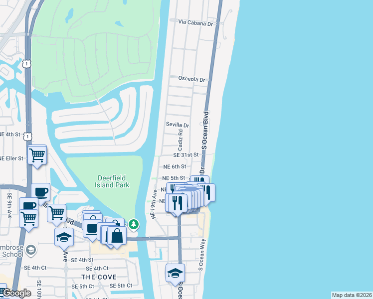 map of restaurants, bars, coffee shops, grocery stores, and more near 2988 Cadiz Road in Boca Raton