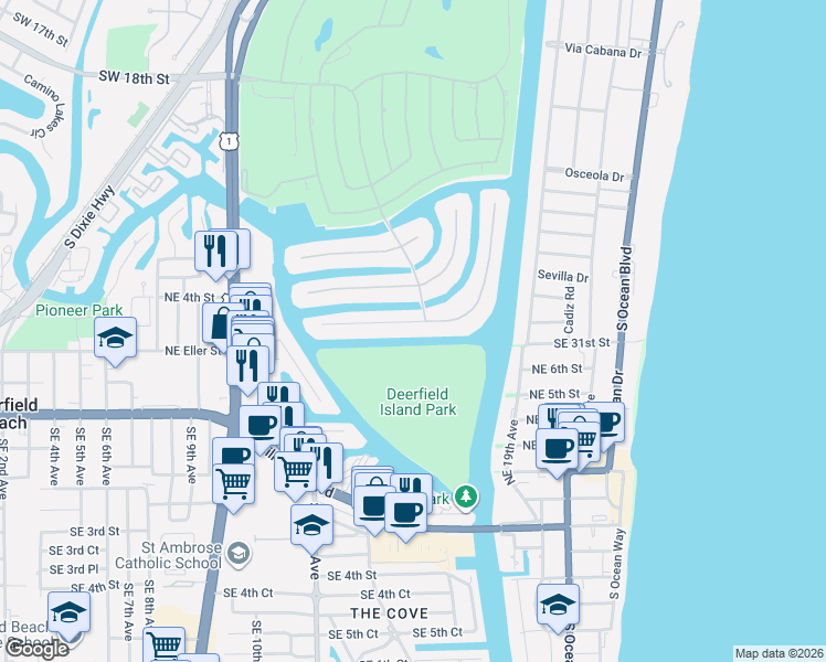 map of restaurants, bars, coffee shops, grocery stores, and more near 295 Alexander Palm Road in Boca Raton