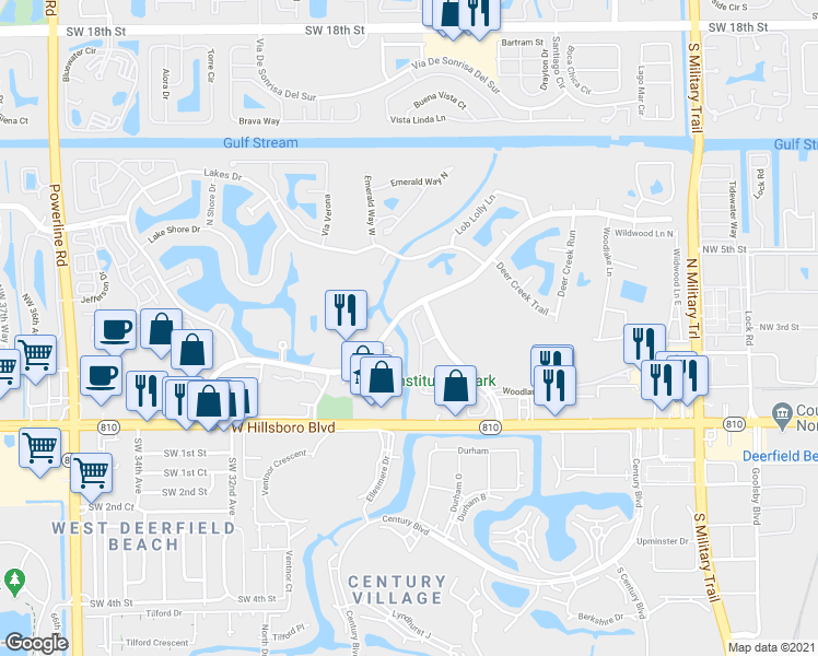 map of restaurants, bars, coffee shops, grocery stores, and more near 297 Deer Creek Boulevard in Deerfield Beach