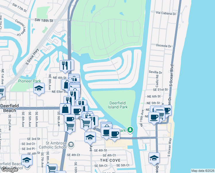 map of restaurants, bars, coffee shops, grocery stores, and more near 237 Alexander Palm Road in Boca Raton