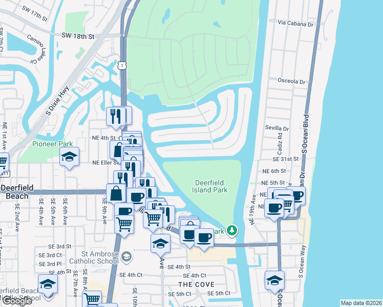 map of restaurants, bars, coffee shops, grocery stores, and more near 237 Alexander Palm Road in Boca Raton