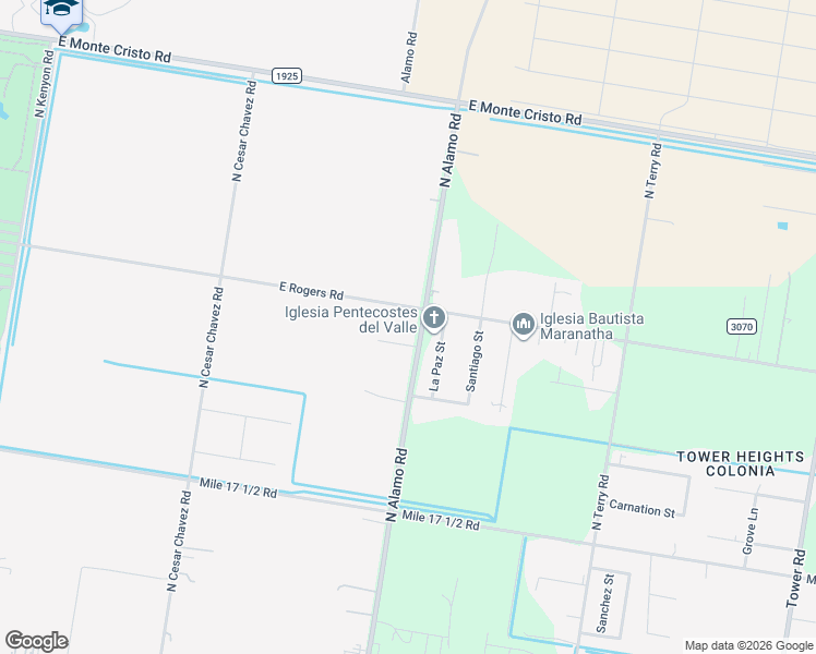 map of restaurants, bars, coffee shops, grocery stores, and more near 2804 North Alamo Road in Edinburg