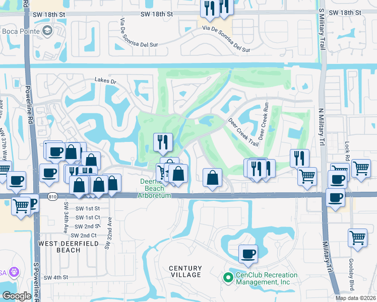 map of restaurants, bars, coffee shops, grocery stores, and more near 2691 DC Country Club Boulevard in Deerfield Beach
