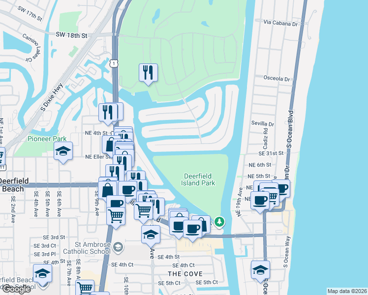 map of restaurants, bars, coffee shops, grocery stores, and more near 237 Alexander Palm Road in Boca Raton