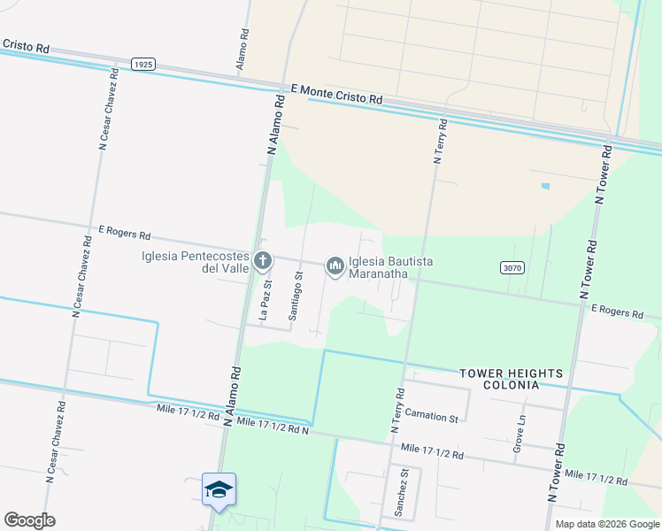 map of restaurants, bars, coffee shops, grocery stores, and more near 5601 Rogers Road in Edinburg